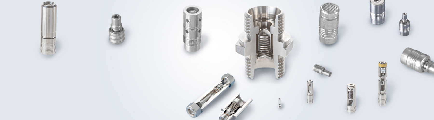 The Lee Company miniature check-valve examples and cutaways — cartridge reference designs, not Watts W5000 or Parker configurations.