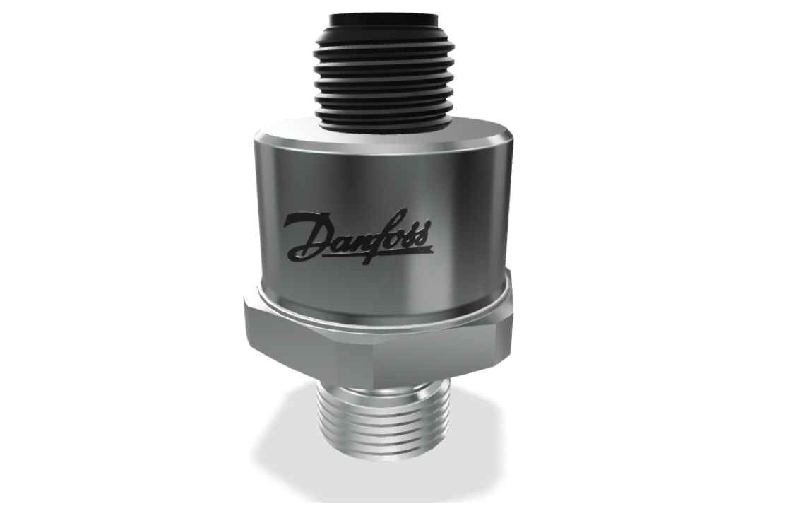 Danfoss DST P140 pressure transmitter — manufacturer rendering; not the ifm ultrasonic flow-meter model in the reference data.