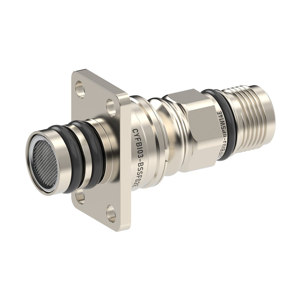 Xindaaitech CYFBI floating blind-mate series — manufacturer rendering of mounting plate, seals and mating interface; allowable misalignment is not inferred from the image.