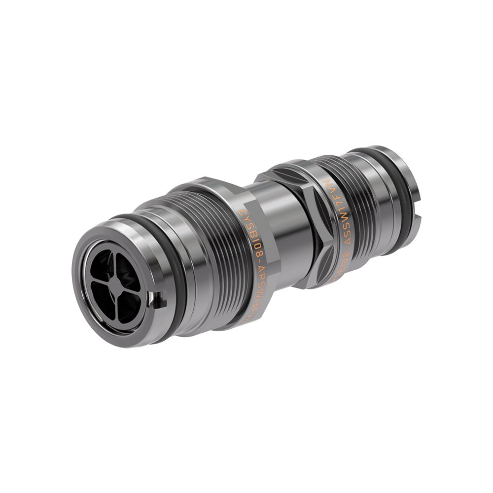 Xindaaitech CYSBI blind-mate series — manufacturer rendering showing threaded mounting and mating end; not an automatic UQDB compatibility claim.