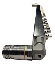 AMX single-row stainless rack manifold — low-resolution manufacturer family reference; size and port count vary by project.