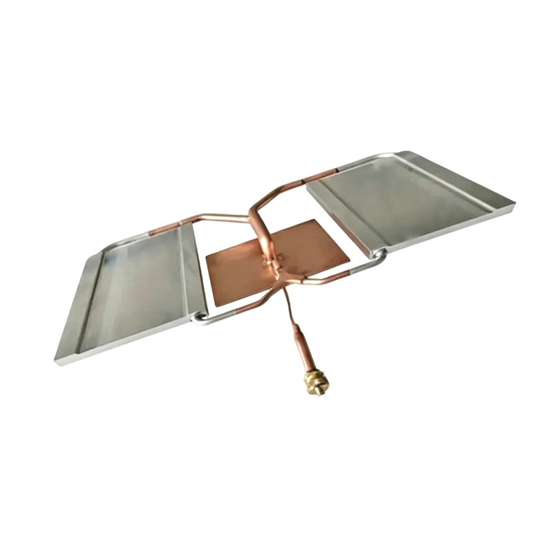Xinda mixed-metal three-plate liquid-cooling assembly with connecting tubes — same-page 800 × 800 product rendering.
