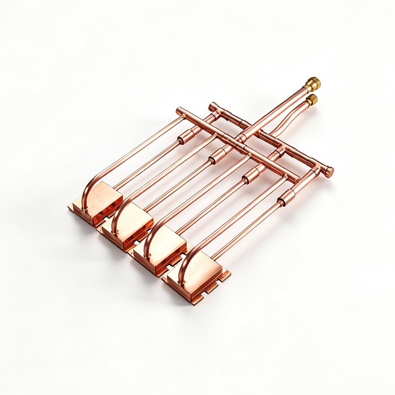 Xinda four-copper-plate CPU cooling circuit with copper tubing — same-page 800 × 800 product rendering.