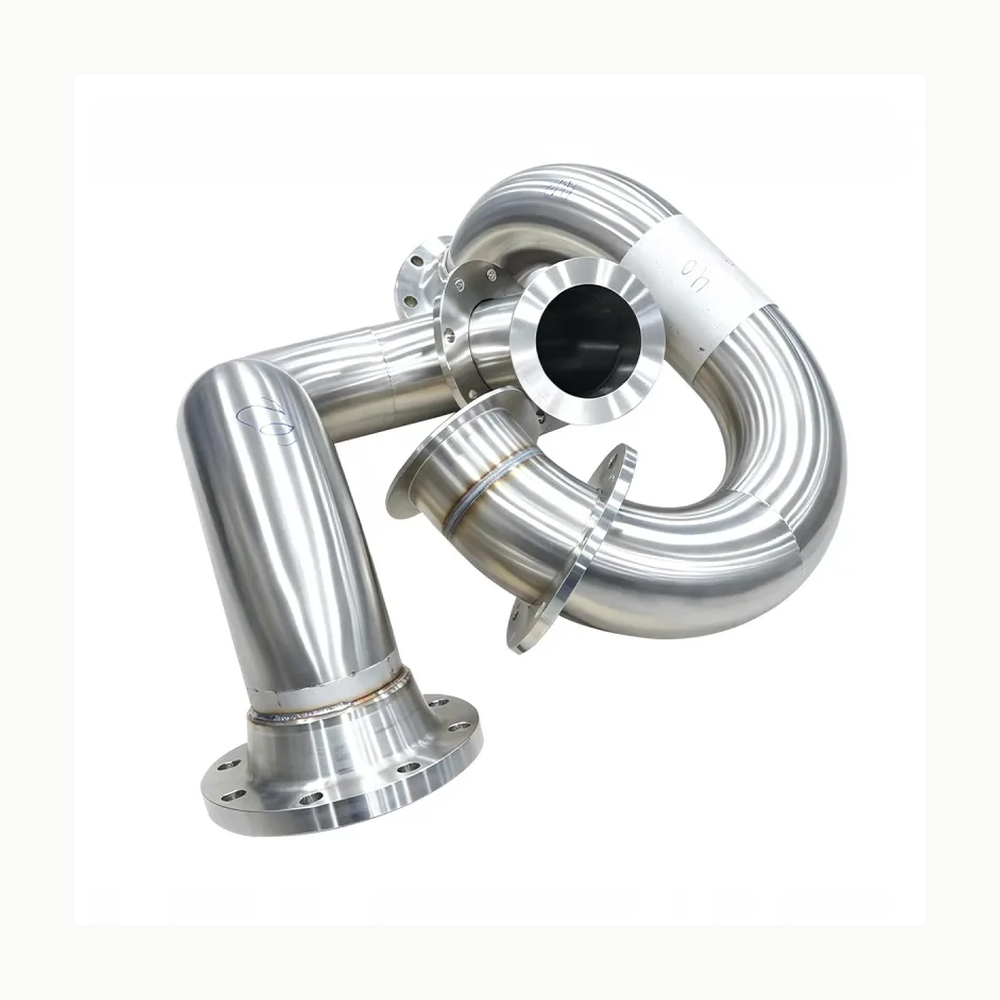AODSON pictured set of custom 304 stainless CDU pipe assembly geometries with bends and flanged ends.