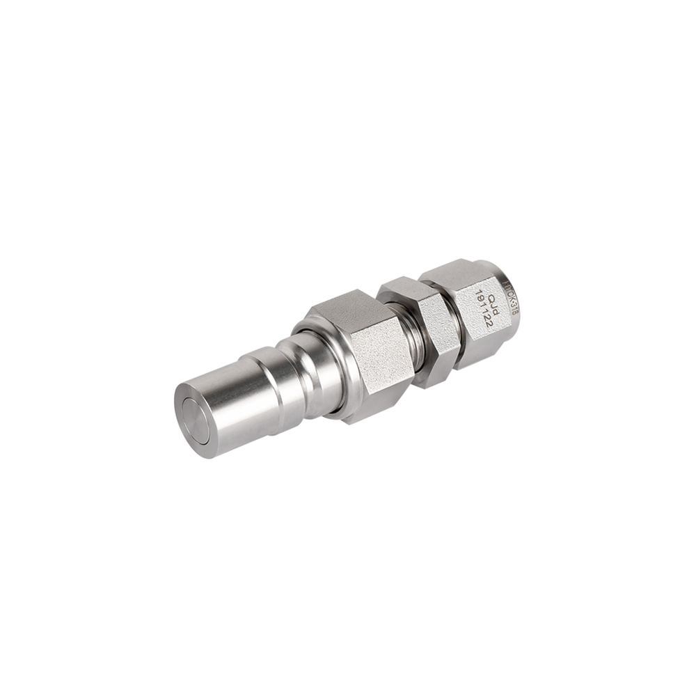 FITOK SS-QP8-BFL6-D-E QP8 flat-face stem with bulkhead double-ferrule tail, exact model-page photo.