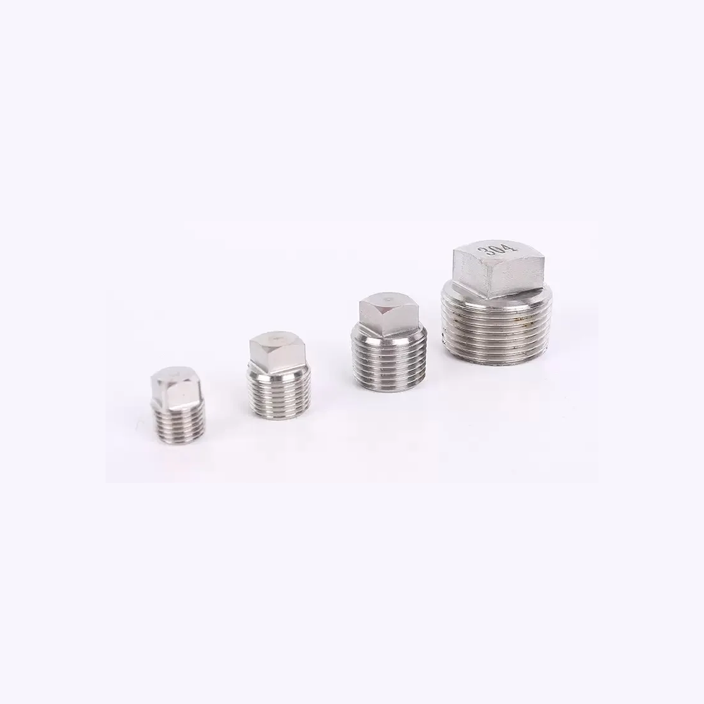 AODSON external-square male-threaded pipe plugs in four size examples.