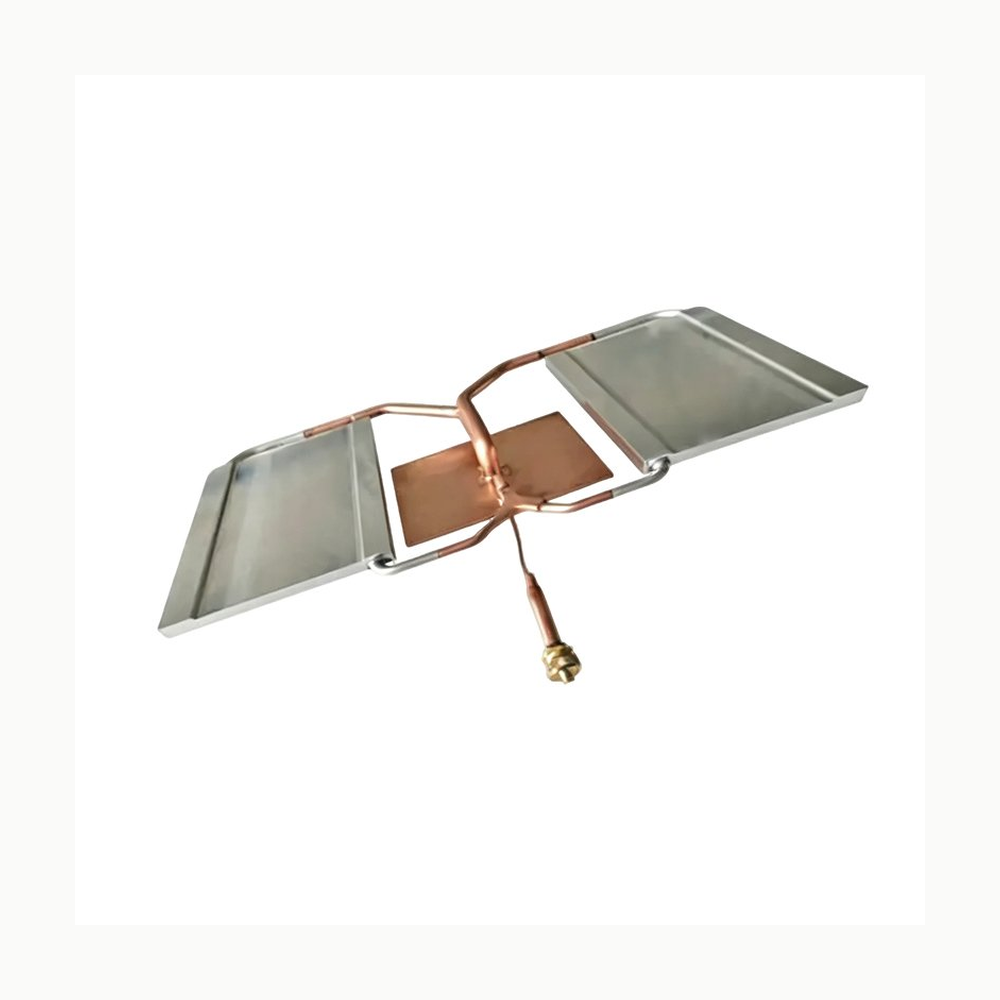 Xinda mixed-metal three-plate liquid-cooling assembly with connecting tubes — same-page 800 × 800 product rendering.