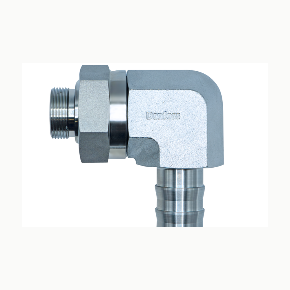 Danfoss 90-degree swivel adapter — reference geometry, not a Parker LIQUIfit model.