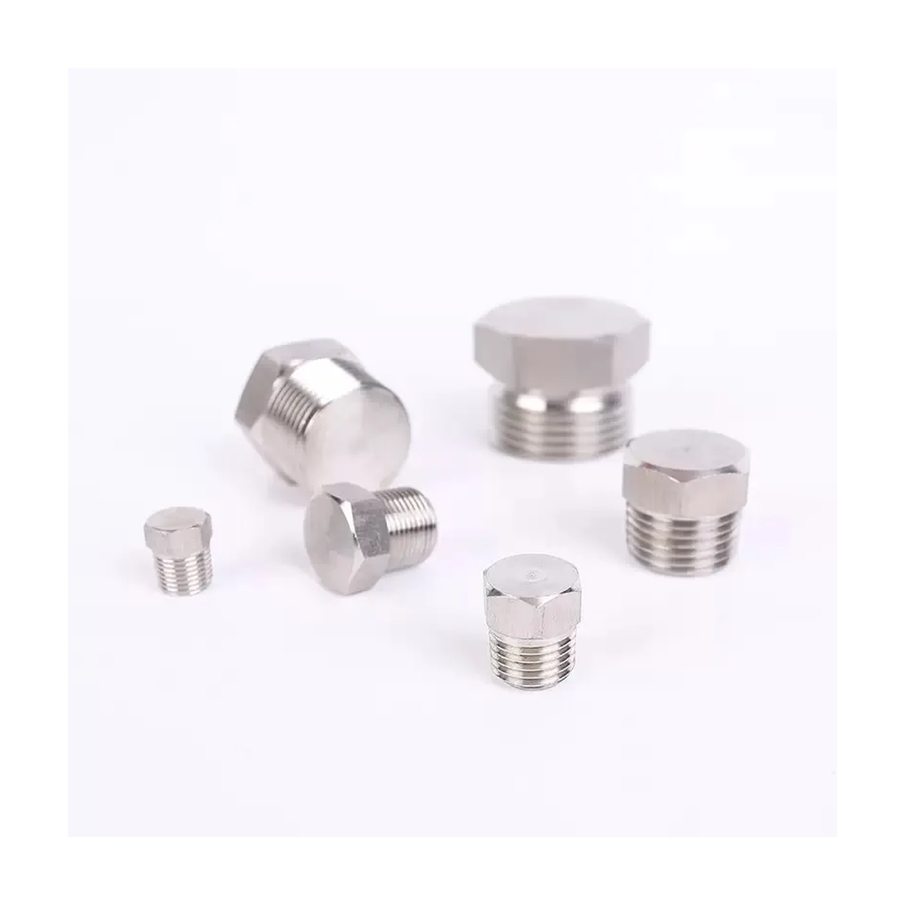 AODSON external-hex male-threaded solid pipe plugs, multiple size examples on a white background.